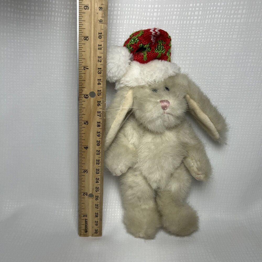 The Boyds Collection Cream Bunny Rabbit With Santa Hat Jointed Arms & Legs 8”